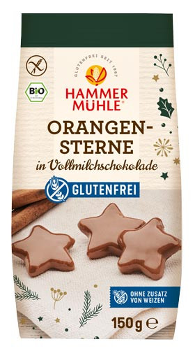 Bio Orangensterne in Vollmilchschokolade