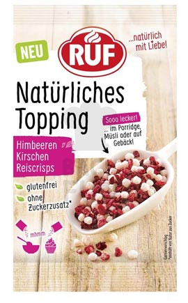 Natürliches Topping Himbeer, Kirsch, Reiscrisps