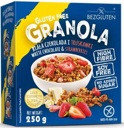 Granola mit weißer Schokolade und Erdbeeren